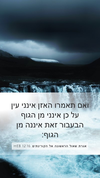 אגרת שאול הראשונה אל הקורינתים 12:16 HEB Mobile Phone Wallpaper - ואם תאמרו האזן אינני עין על - Mobile Bible Verse Wallpaper
