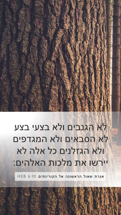 אגרת שאול הראשונה אל הקורינתים 6:10 HEB Bible Verse Image