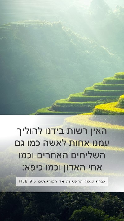 אגרת שאול הראשונה אל הקורינתים 9:5 HEB Bible Verse Image