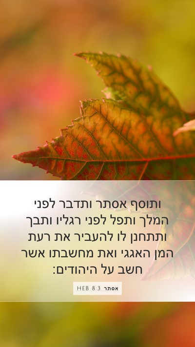 אסתר 8:3 HEB Mobile Phone Wallpaper - ותוסף אסתר ותדבר לפני המלך - Mobile Bible Verse Wallpaper