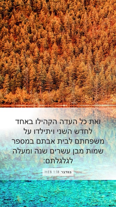במדבר 1:18 HEB Mobile Phone Wallpaper - ואת כל העדה הקהילו באחד - Mobile Bible Verse Wallpaper