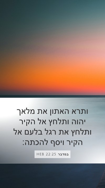 במדבר 22:25 HEB Mobile Phone Wallpaper - ותרא האתון את מלאך יהוה - Mobile Bible Verse Wallpaper