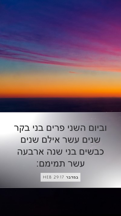 במדבר 29:17 HEB Mobile Phone Wallpaper - וביום השני פרים בני בקר - Mobile Bible Verse Wallpaper