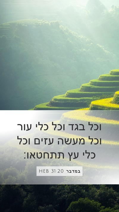 במדבר 31:20 HEB Mobile Phone Wallpaper - וכל בגד וכל כלי עור וכל - Mobile Bible Verse Wallpaper
