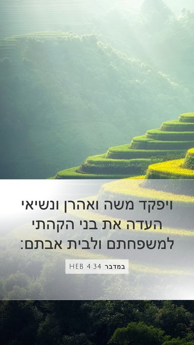 במדבר 4:34 HEB Mobile Phone Wallpaper - ויפקד משה ואהרן ונשיאי - Mobile Bible Verse Wallpaper
