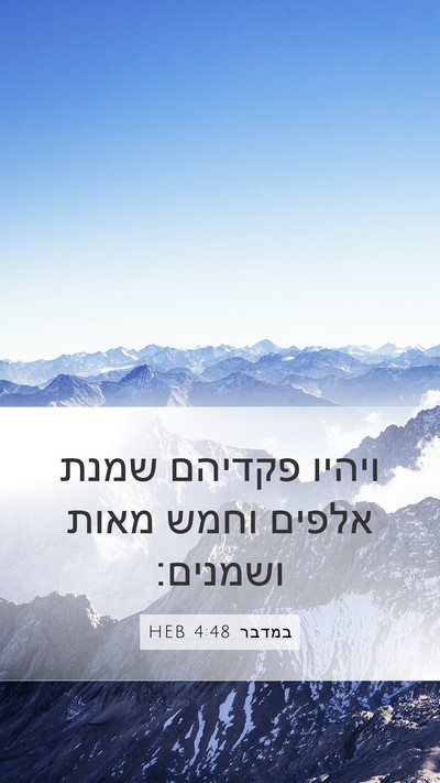 במדבר 4:48 HEB Mobile Phone Wallpaper - ויהיו פקדיהם שמנת אלפים - Mobile Bible Verse Wallpaper