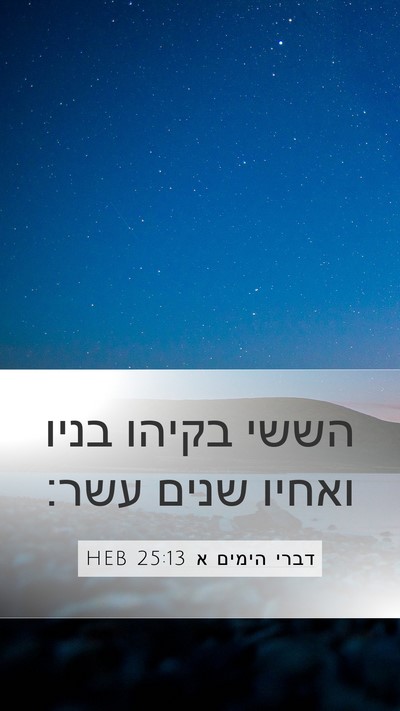 דברי הימים א 25:13 HEB Mobile Phone Wallpaper - הששי בקיהו בניו ואחיו שנים - Mobile Bible Verse Wallpaper