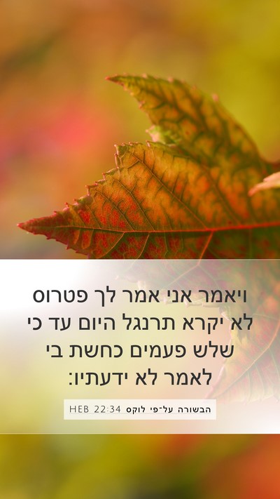 הבשורה על־פי לוקס 22:34 HEB Bible Verse Image