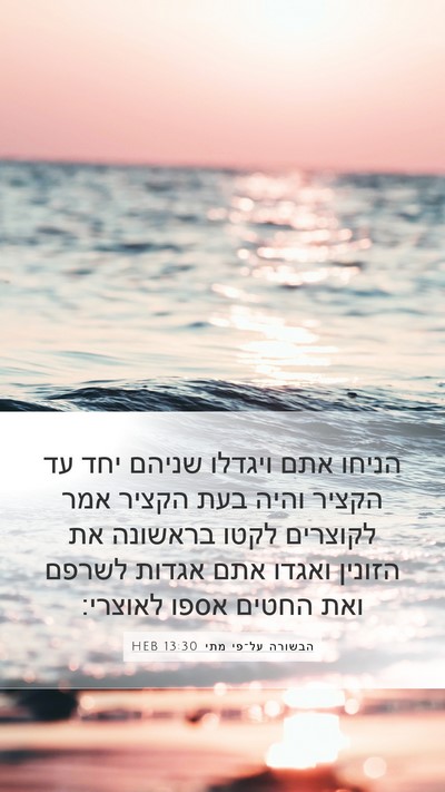 הבשורה על־פי מתי 13:30 HEB Bible Verse Image