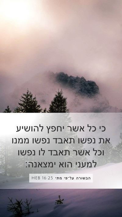 הבשורה על־פי מתי 16:25 HEB Bible Verse Image