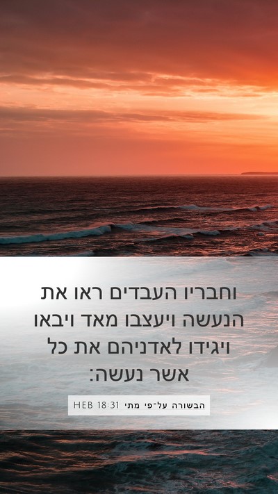 הבשורה על־פי מתי 18:31 HEB Mobile Phone Wallpaper - וחבריו העבדים ראו את הנעשה - Mobile Bible Verse Wallpaper