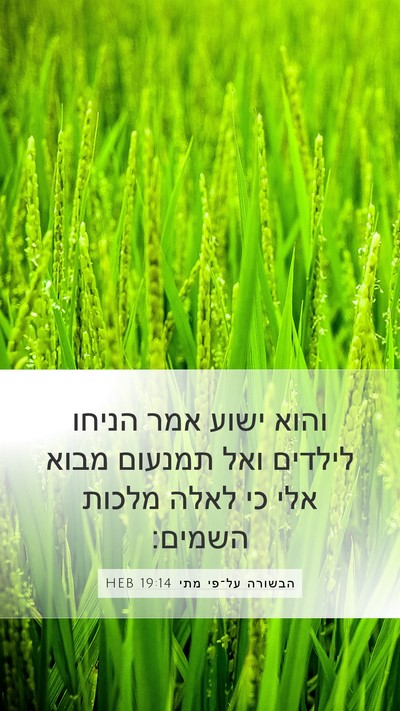 הבשורה על־פי מתי 19:14 HEB Bible Verse Image