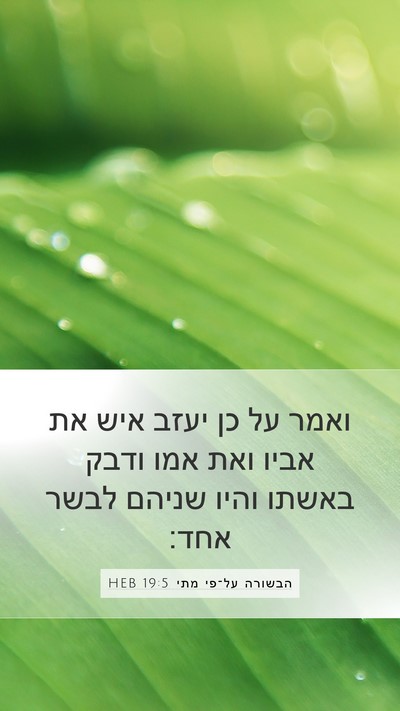 הבשורה על־פי מתי 19:5 HEB Mobile Phone Wallpaper - ואמר על כן יעזב איש את אביו - Mobile Bible Verse Wallpaper