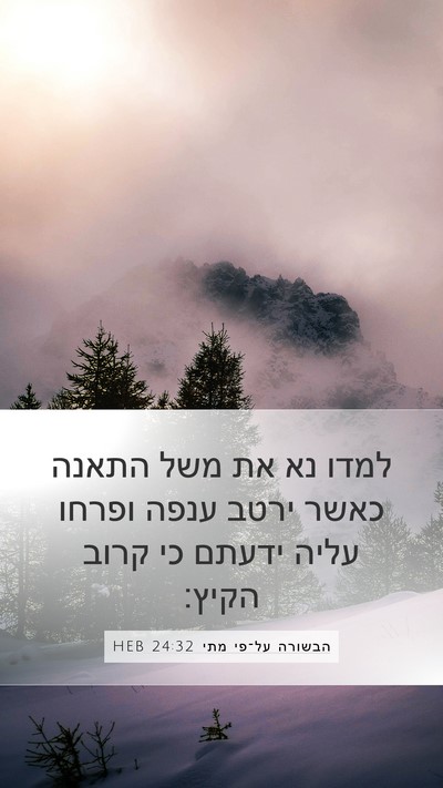 הבשורה על־פי מתי 24:32 HEB Mobile Phone Wallpaper - למדו נא את משל התאנה כאשר - Mobile Bible Verse Wallpaper