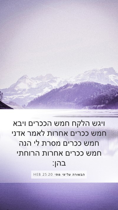 הבשורה על־פי מתי 25:20 HEB Mobile Phone Wallpaper - ויגש הלקח חמש הככרים ויבא - Mobile Bible Verse Wallpaper