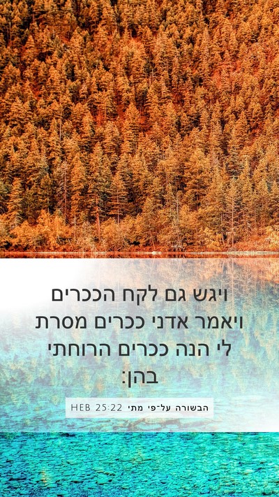 הבשורה על־פי מתי 25:22 HEB Mobile Phone Wallpaper - ויגש גם לקח הככרים ויאמר - Mobile Bible Verse Wallpaper