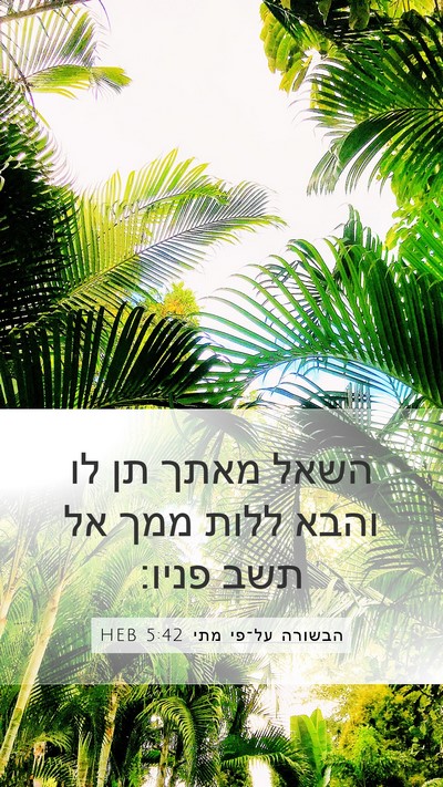הבשורה על־פי מתי 5:42 HEB Mobile Phone Wallpaper - השאל מאתך תן לו והבא ללות - Mobile Bible Verse Wallpaper