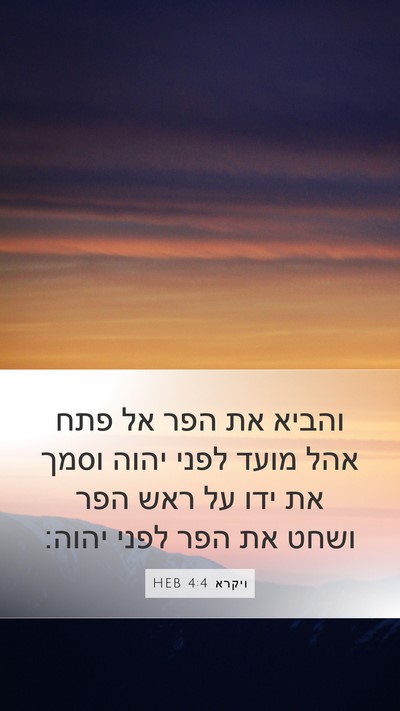 ויקרא 4:4 HEB Mobile Phone Wallpaper - והביא את הפר אל פתח אהל - Mobile Bible Verse Wallpaper
