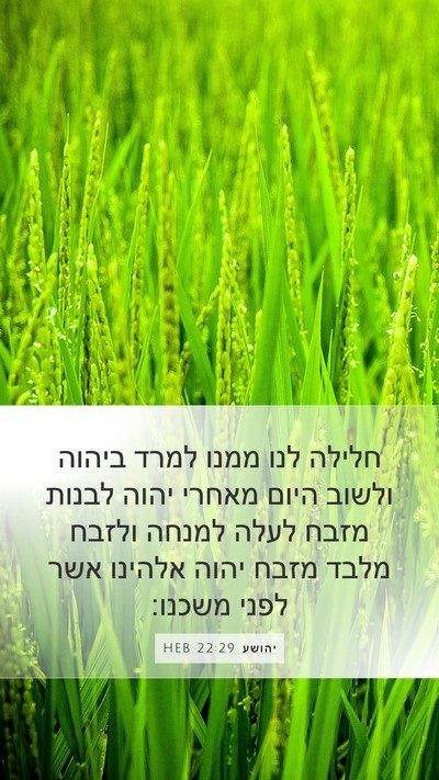יהושע 22:29 HEB Mobile Phone Wallpaper - חלילה לנו ממנו למרד ביהוה - Mobile Bible Verse Wallpaper