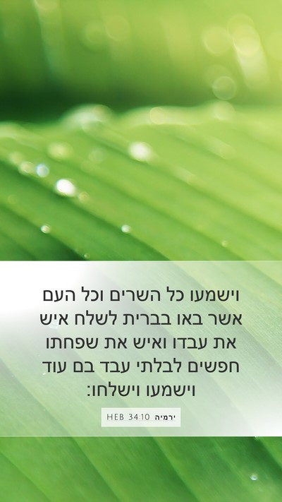 ירמיה 34:10 HEB Mobile Phone Wallpaper - וישמעו כל השרים וכל העם אשר - Mobile Bible Verse Wallpaper