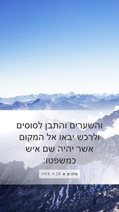 מלכים א 4:28 HEB Mobile Phone Wallpaper - והשערים והתבן לסוסים ולרכש - Mobile Bible Verse Wallpaper