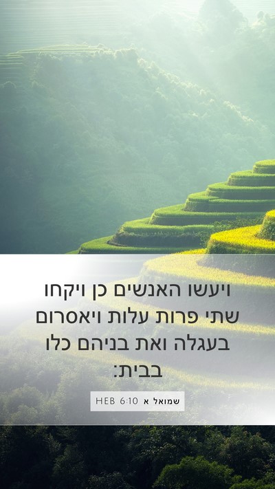 שמואל א 6:10 HEB Mobile Phone Wallpaper - ויעשו האנשים כן ויקחו שתי - Mobile Bible Verse Wallpaper