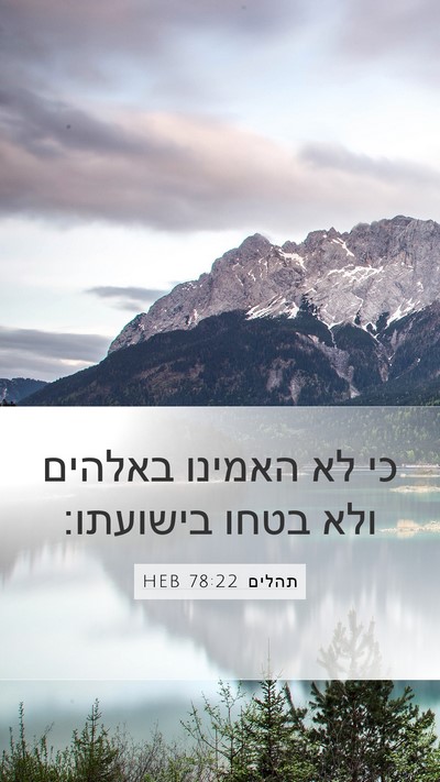 תהלים 78:22 HEB Mobile Phone Wallpaper - כי לא האמינו באלהים ולא - Mobile Bible Verse Wallpaper